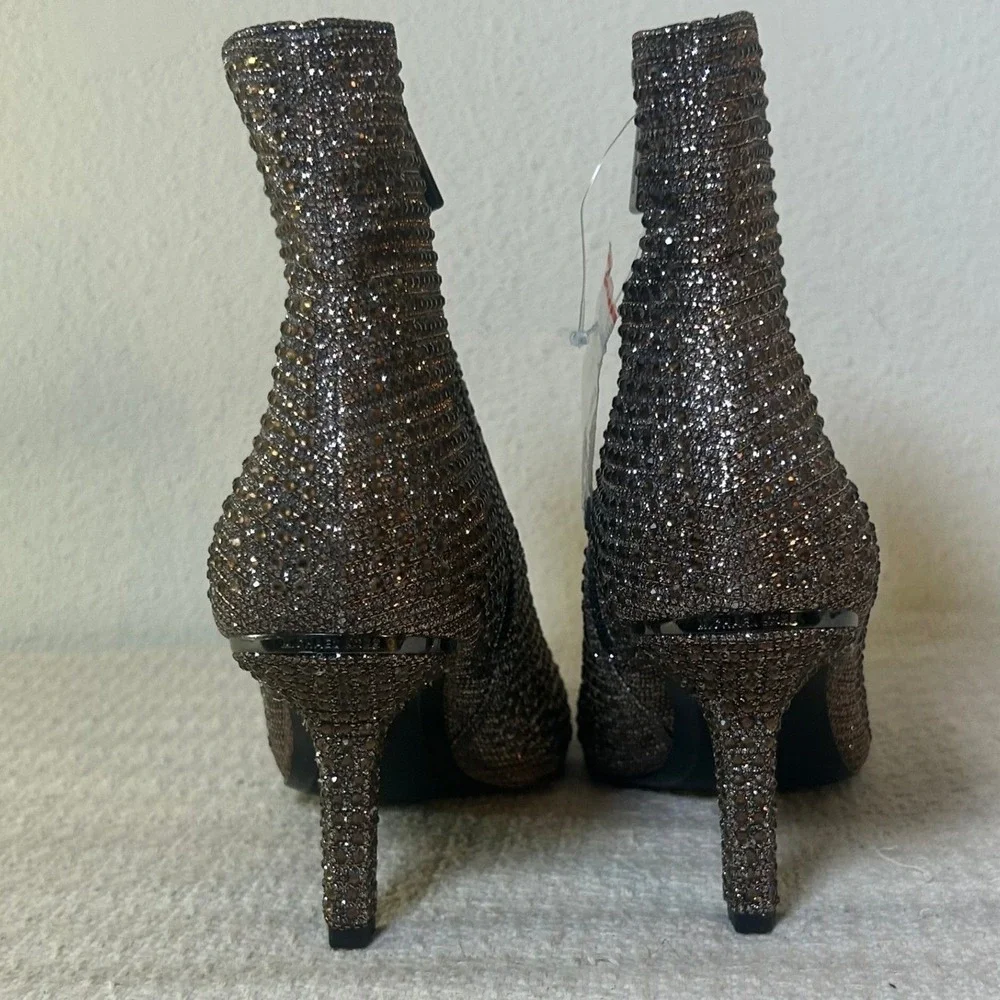 Michael Kors Women Bronze‎ Crystal Embellished Pointed Toe Ankle Boots Size 7M